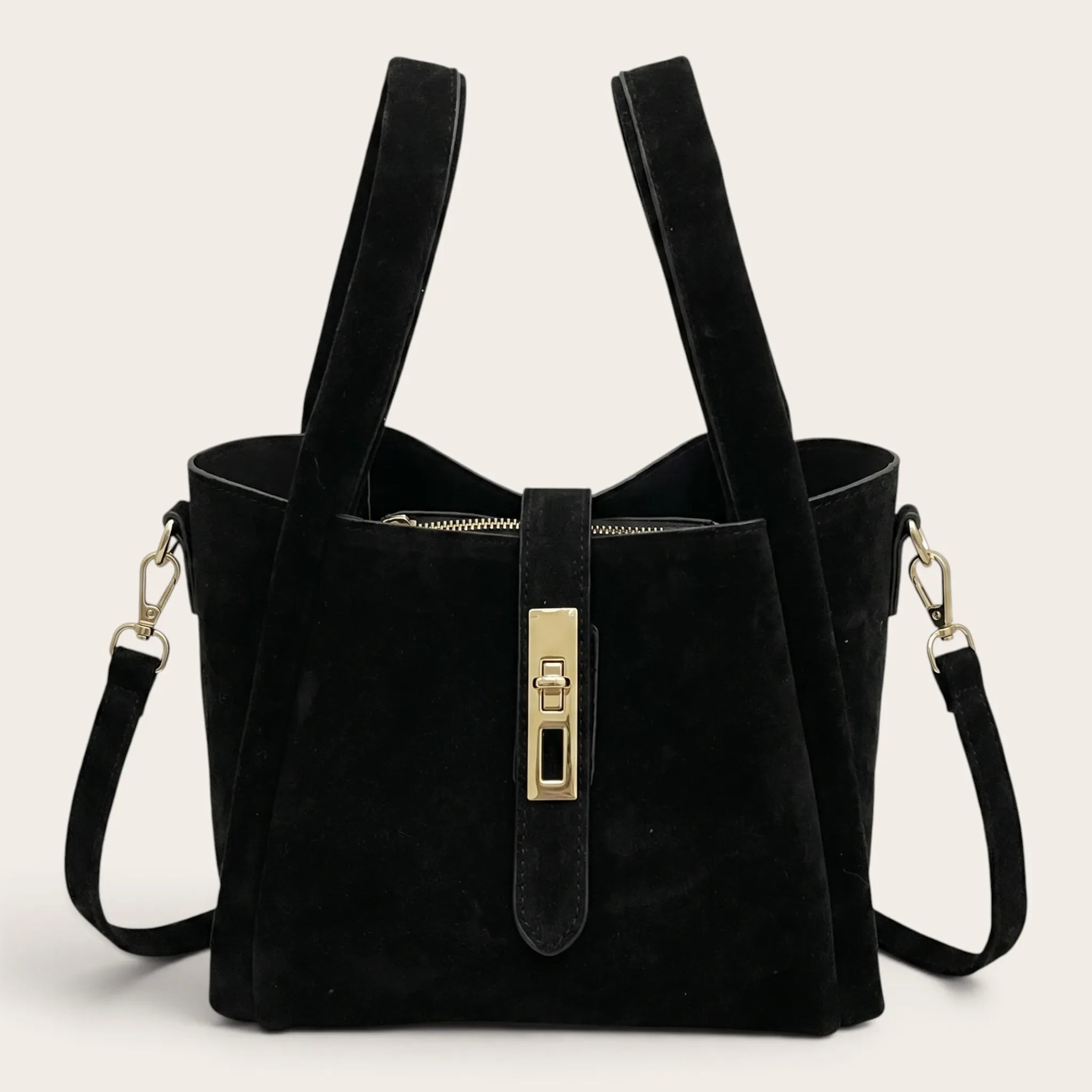 Sac seau suédine fermoir