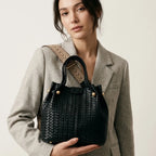 Sac seau tressé en cuir vegan épais Noir