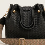 Sac seau tressé en cuir vegan épais Noir