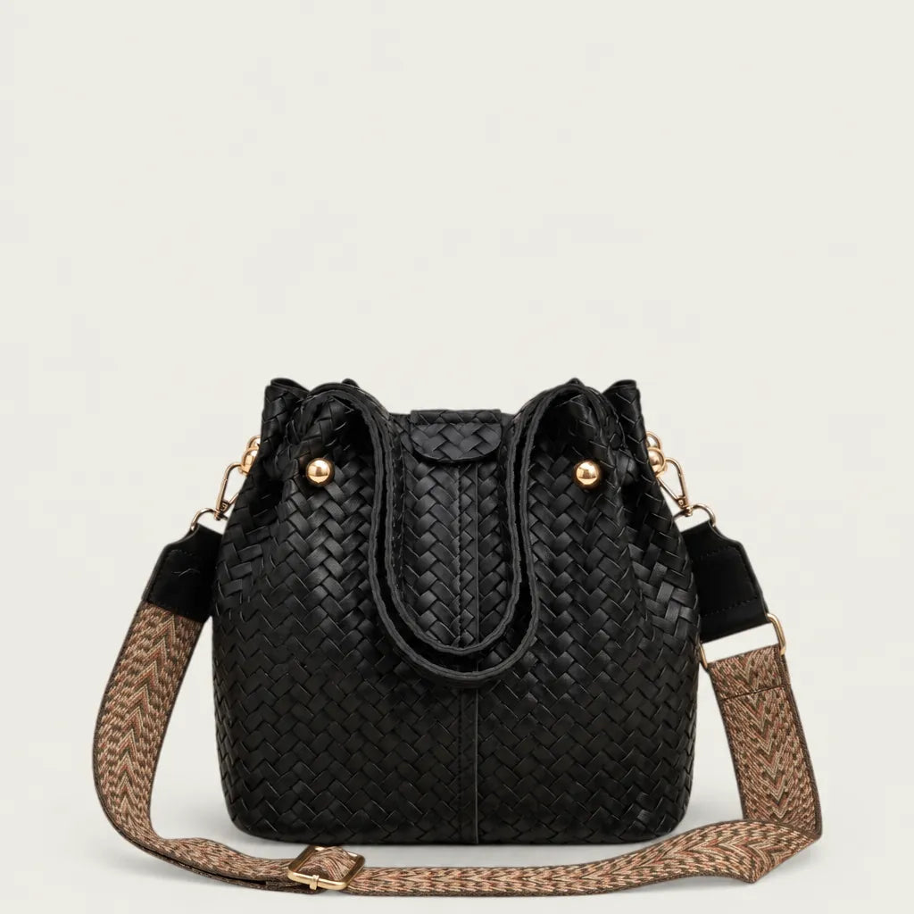 Sac seau tressé en cuir vegan épais Noir
