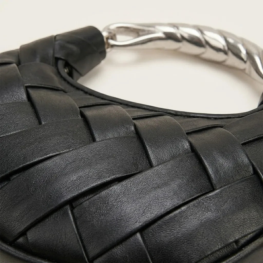 Sac tressé anse métal argenté luxe Noir