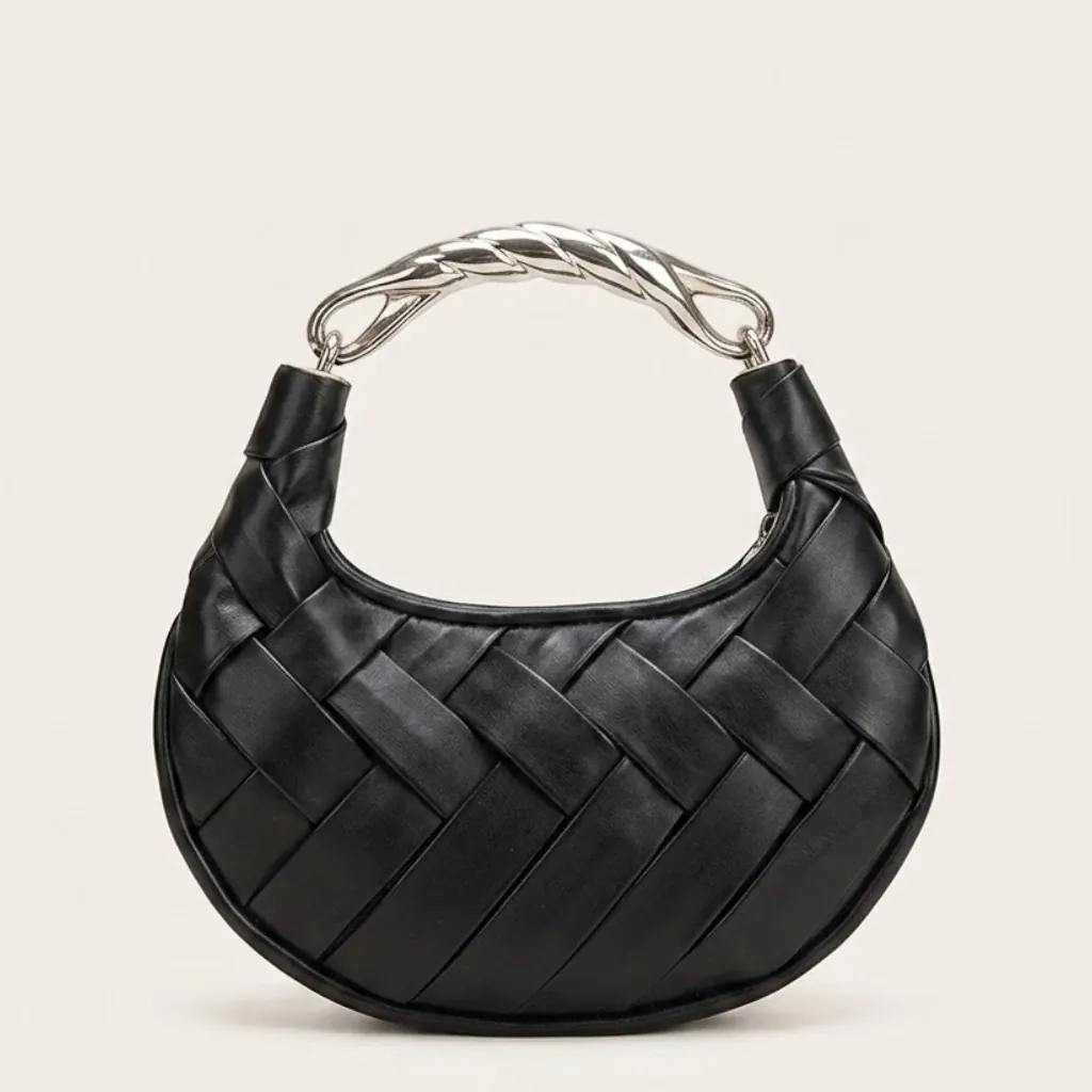Sac tressé anse métal argenté luxe Noir