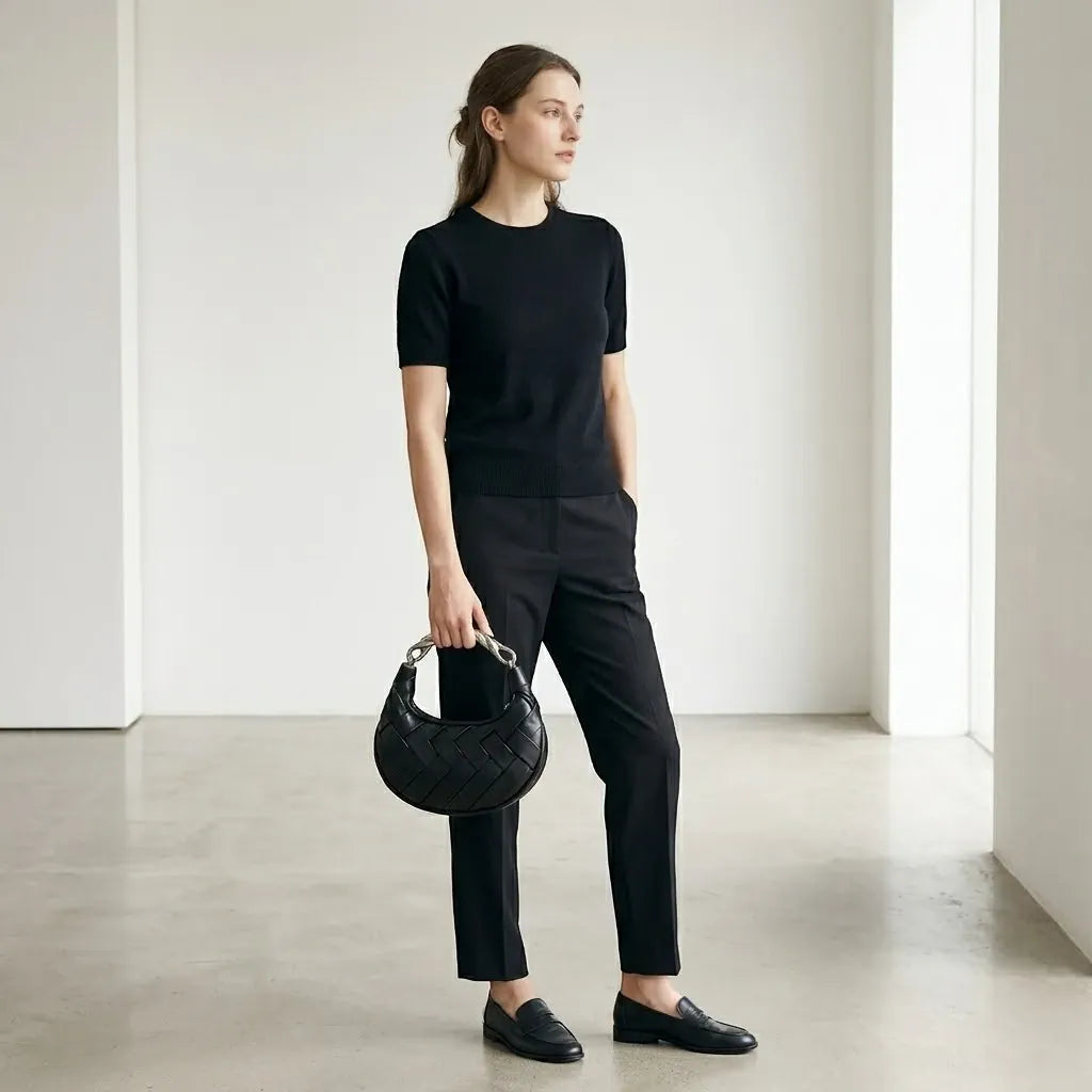 Sac tressé anse métal argenté luxe Noir