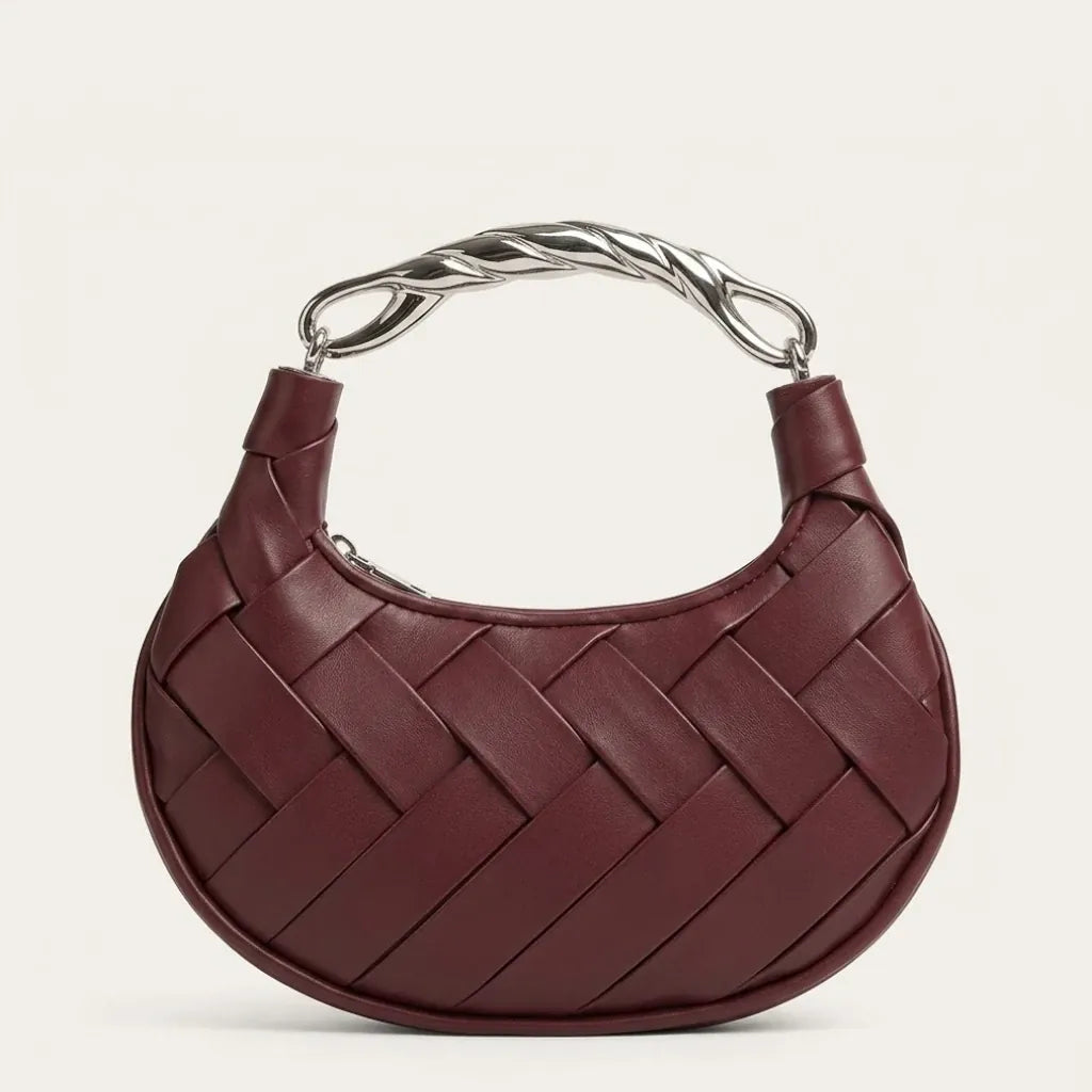 Sac tressé anse métal argenté luxe Acajou