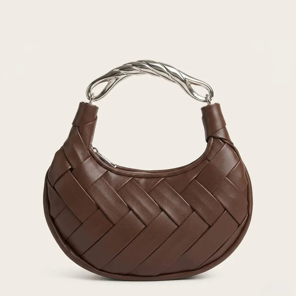 Sac tressé anse métal argenté luxe Café
