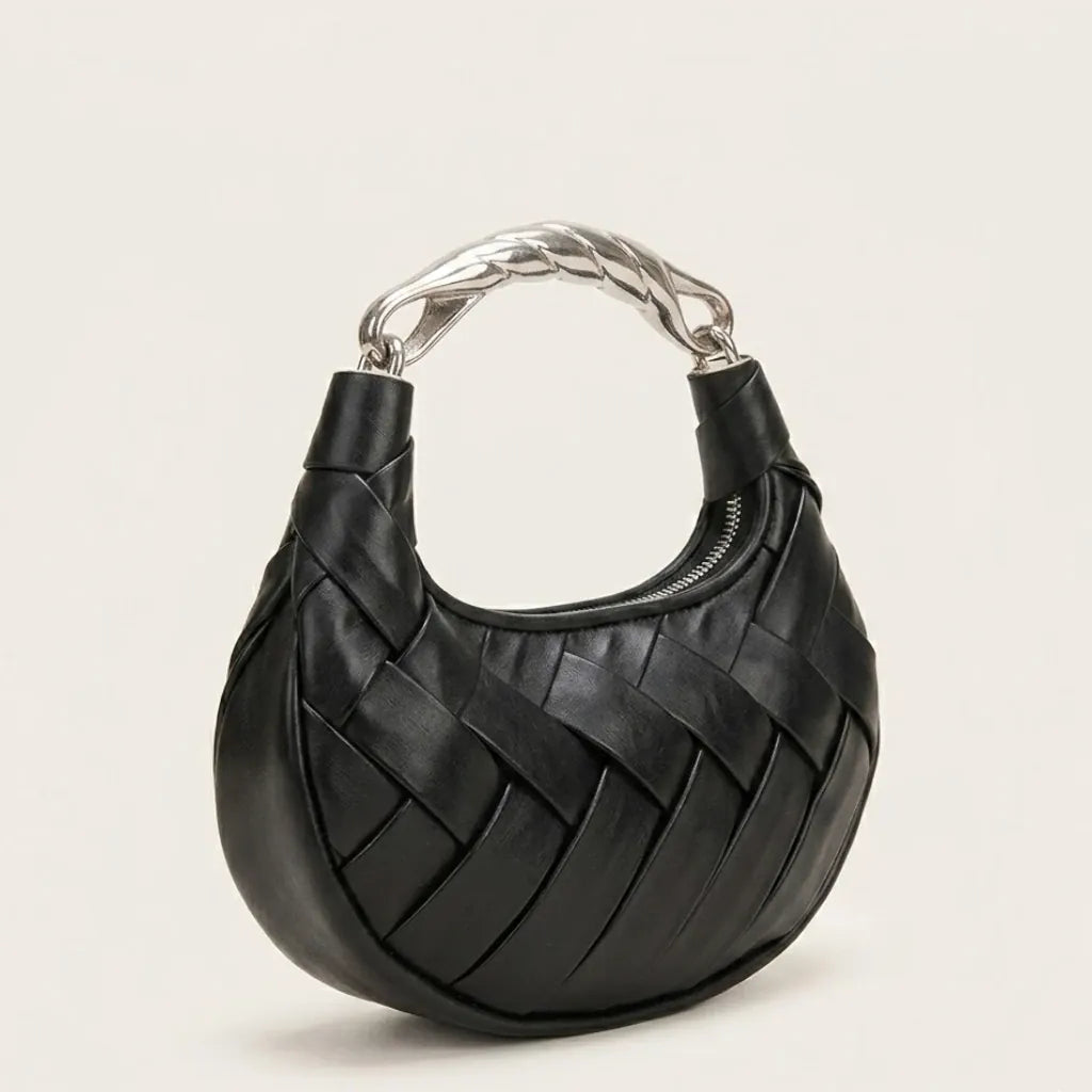 Sac tressé anse métal argenté luxe Noir