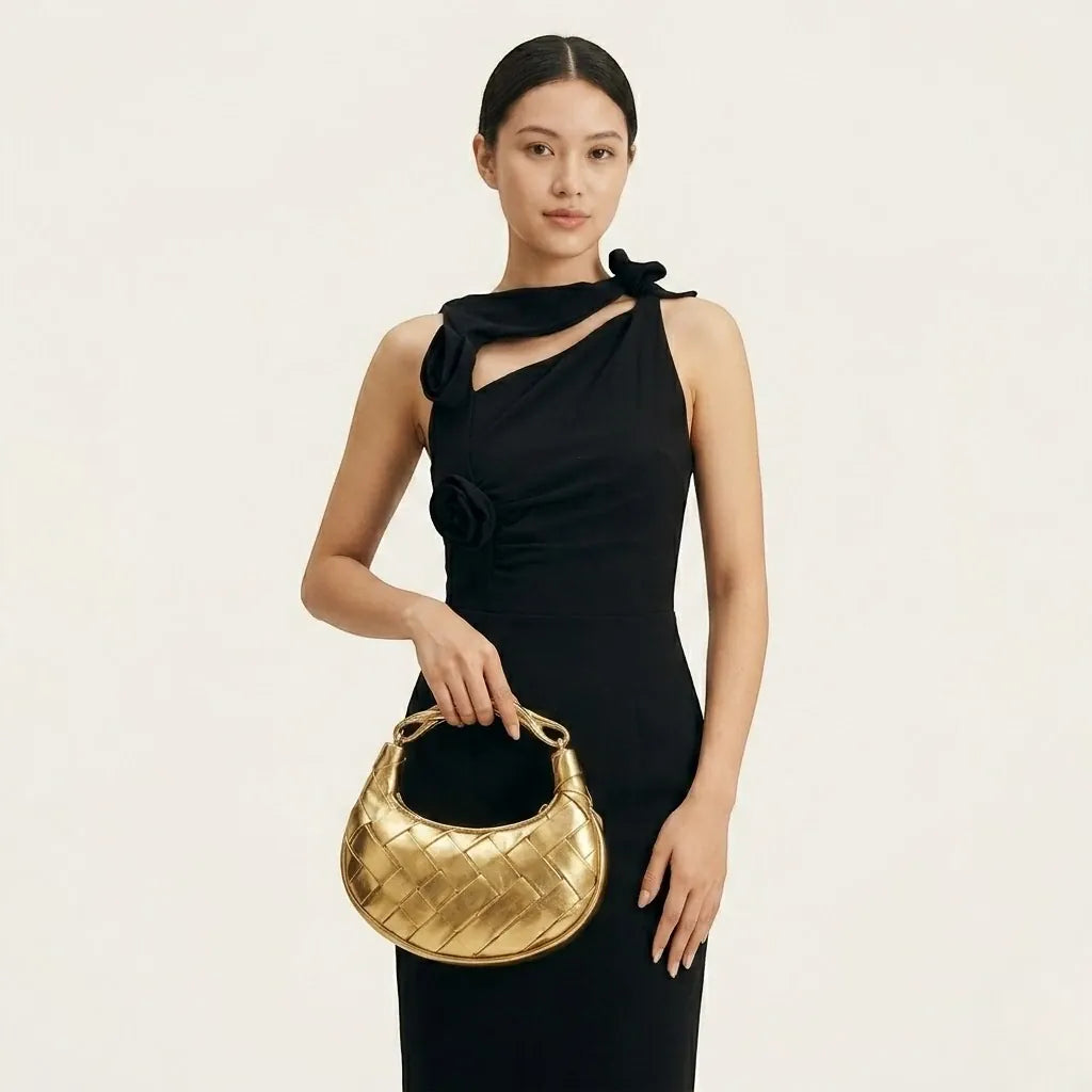 Sac tressé anse métal doré luxe Doré