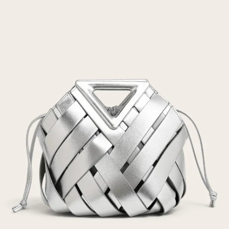 Sac tressé anse triangle cordon Argent
