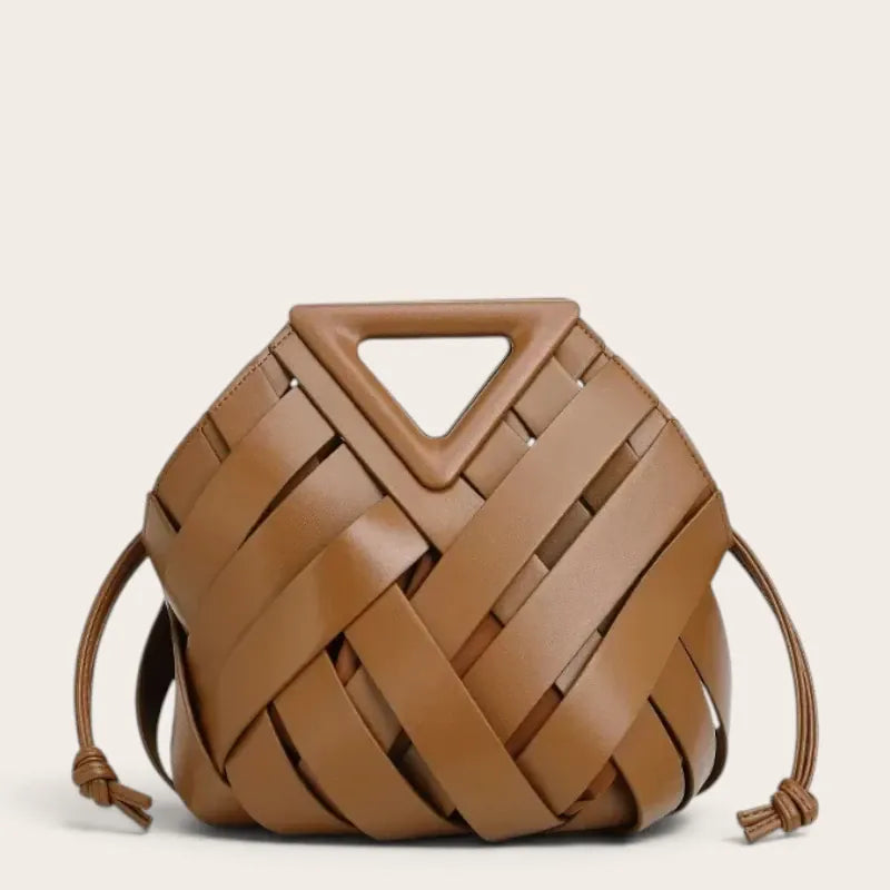 Sac tressé anse triangle cordon Marron