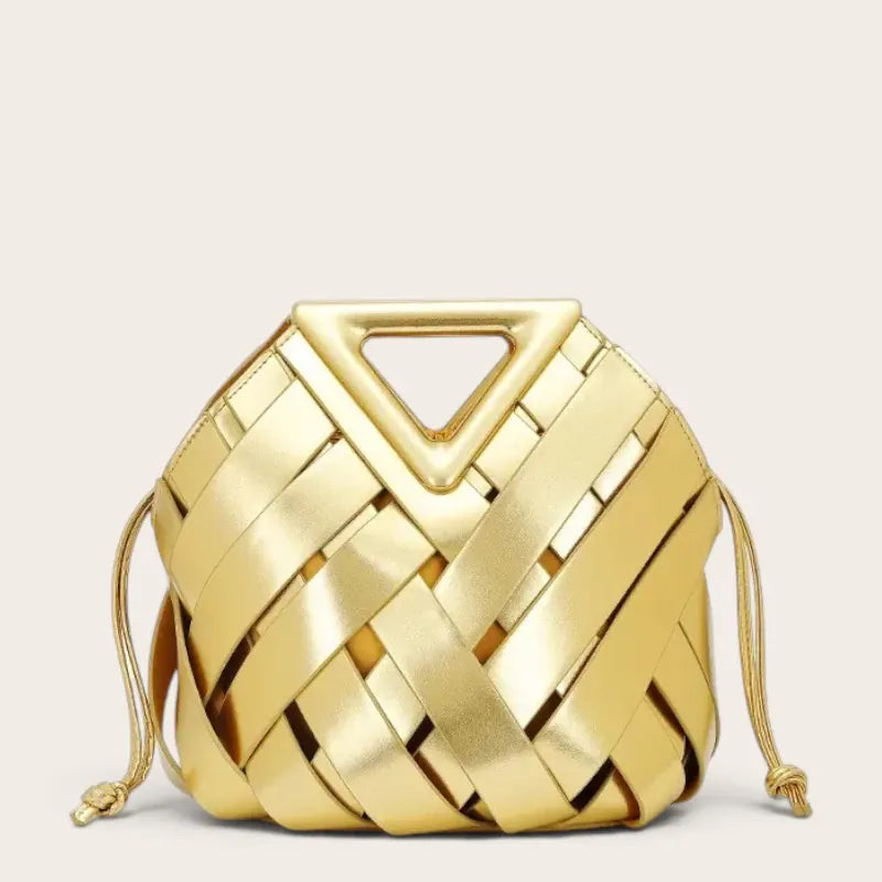Sac tressé anse triangle cordon Doré