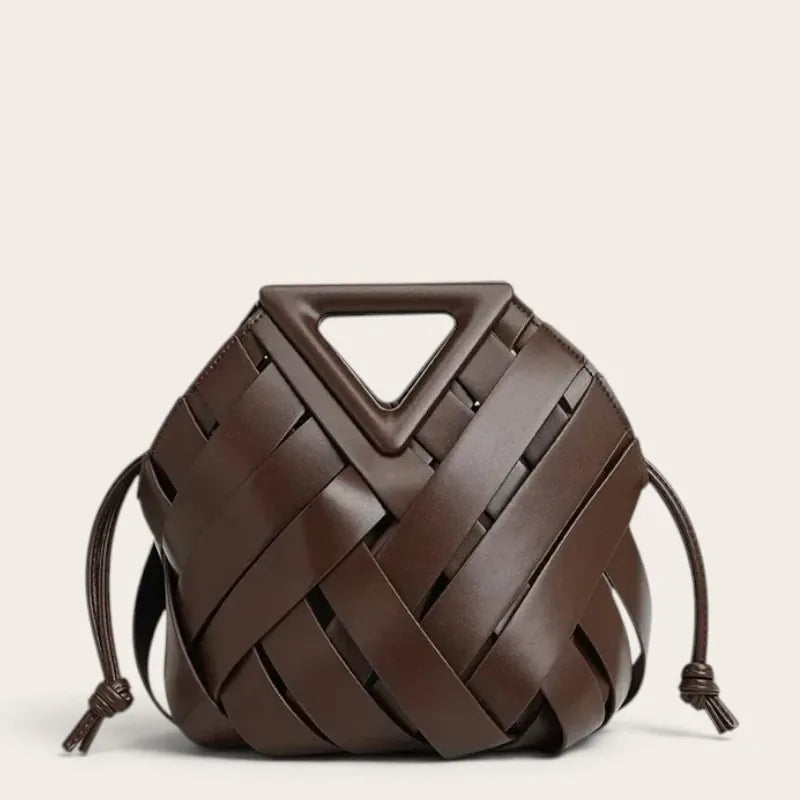 Sac tressé anse triangle cordon Café