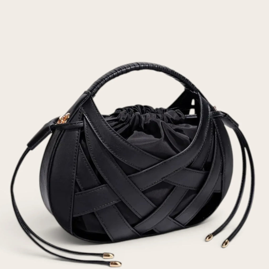 Sac tressé cage cuir lacets Noir