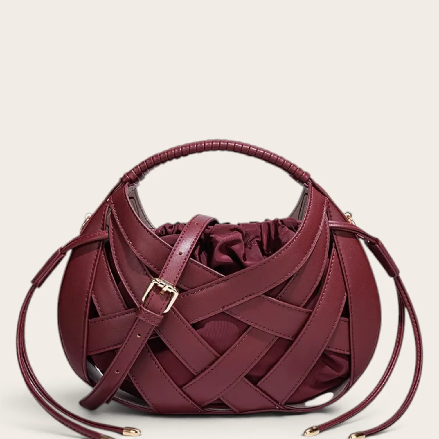Sac tressé cage cuir lacets Acajou