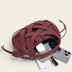 Sac tressé cage cuir lacets Acajou