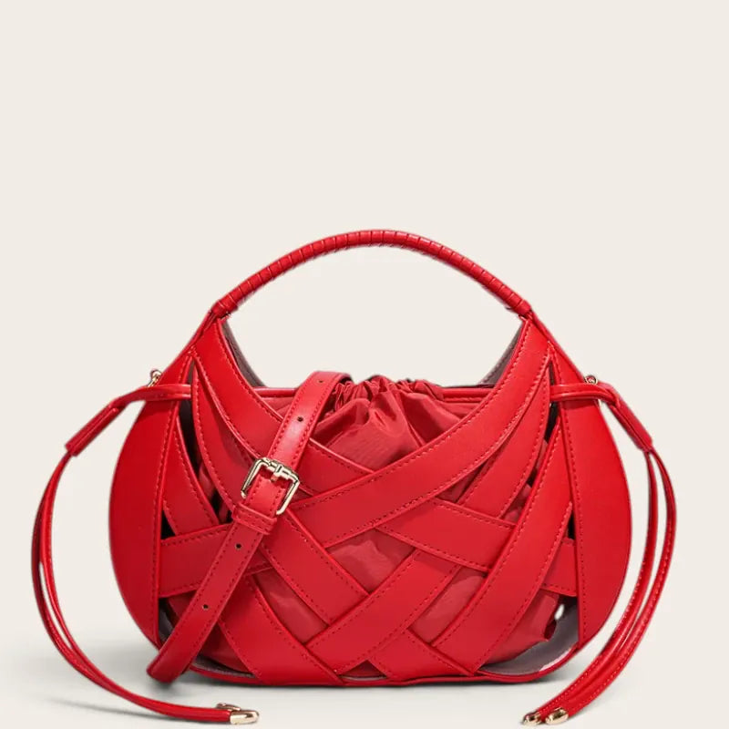 Sac tressé cage cuir lacets Rouge