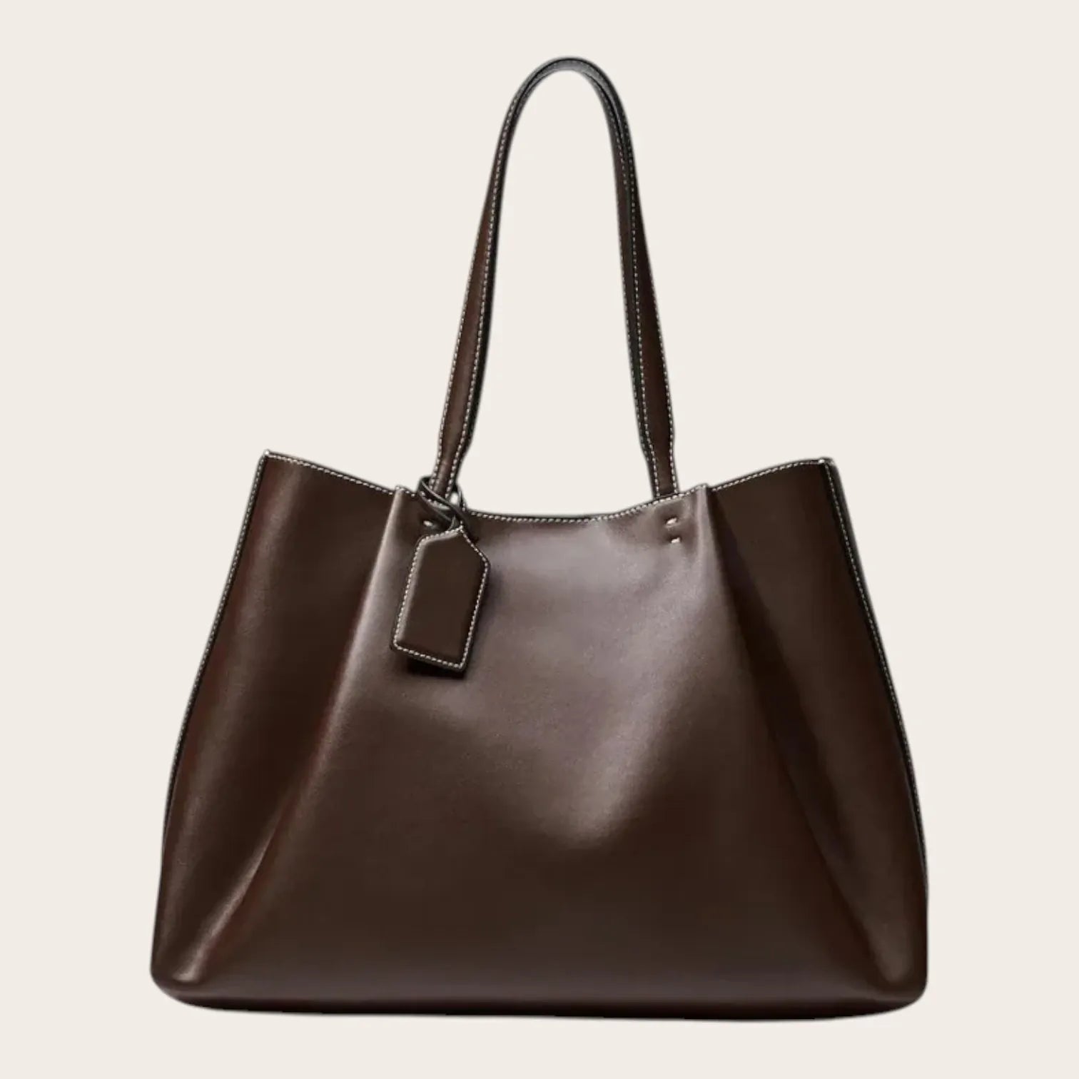 Tote bag trapèze en cuir Marron