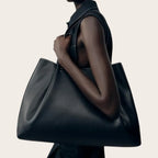 Tote bag trapèze en cuir Noir
